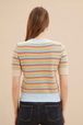 Women - Women Pastel Multicolor Striped Short Sleeve Sweater, Multico back worn view