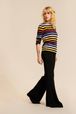 Women Multicolor Striped Sweater Black front worn view
