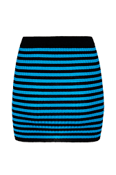 Women Rib Sock Knit Striped Mini Skirt Striped black/pruss.blue back view