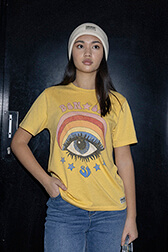 Girls Solid - BONTON x Sonia Rykiel Printed Cotton Girl Oversized T-shirt, Yellow front worn view