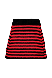 Women Big Poor Boy Striped A-line Skirt Black/red back view