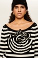 Women Maille - Women Striped Flower Sweater, Black/ecru details view 3