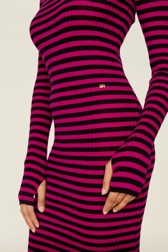 Women Rib Sock Knit Striped Maxi Dress Black/fuchsia details view 2