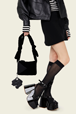 Women - Camera Demi-Pull  mini velvet bag, Black front worn view