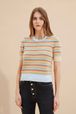 Women - Pastel multicolored stripes short sleeves pullover, Multico details view 1