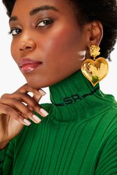 Women - "SR" Black Turtleneck Sweater, Green details view 1