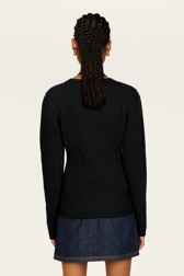 Femme Maille - Pull laine fleur en relief amovible femme, Noir vue portée de dos
