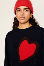 Women Maille - Women Heart Print Sweater, Night blue details view 3