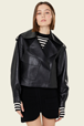 Women Solid - Women Short Leather Black Jacket, Black details view 2