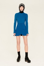 Femme Maille - Pull manches longues en laine côtelée femme, Bleu de prusse vue de détail 3