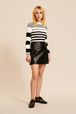 Women - Striped Long Sleeve Pullover with Shoulder Buttons, Black/white front worn view