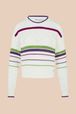 Women - Long sleeve Pullover with openwork details and multicolored stripes
, Ecru front view