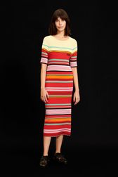Women - Long Colorblock Dress with short sleeves, Red front worn view