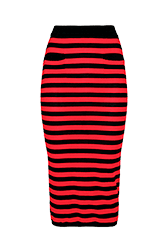 Women Raye - Women Poor Boy Striped Long Skirt, Black/red front view