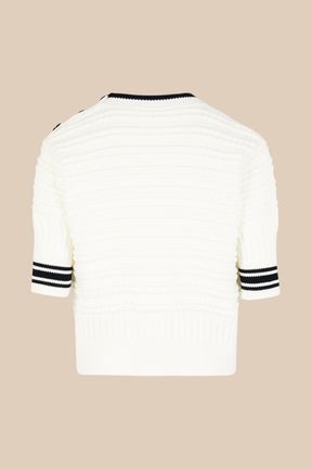 Women - Women Cotton Knit Short Sleeve Sweater, Ecru back view