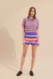 Women - Mesh Shorts with Multicolored Pastel Stripes, Lilac front worn view
