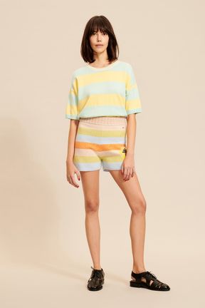 Women - Mesh Shorts with Multicolored Stripes, Multico front worn view