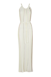 Women Plisse - Women Pleated Dress With Multicoloured Stripes, Ecru front view