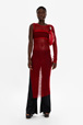 Women Ajoure - Women Asymmetric Slit Long Dress, Red front worn view