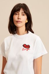 Femme - T-shirt motif bouche femme, Blanc vue de détail 2