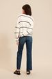 Women - Ivory Pullover with fine stripes and contrasting collar, Ecru back worn view