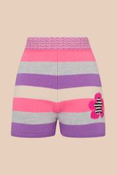 Women Pastel Multicolor Striped Wool Shorts Lilac front view