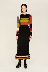 Women Bouclette Wool Long Skirt Multico crea striped details view 3