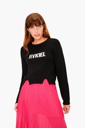Femme - Pull rykiel en laine mérinos, Noir vue de détail 1