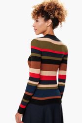 Women - Multicolored Striped Knit Sweater, Multico back worn view