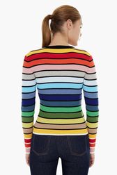 Women - Multicolored Striped Long Sleeve Sweater, Multico back worn view