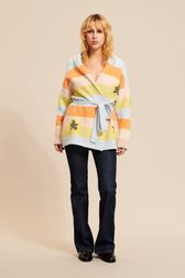 Women Multicolor Pastel Striped Belted Cardigan Multico details view 2