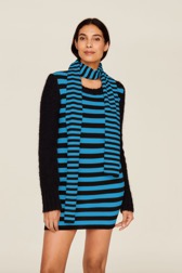 Women Poor Boy Striped Wool Scarf Striped black/pruss.blue front worn view