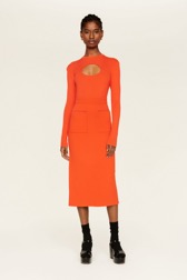 Women Two-Tone Long Skirt Orange front worn view