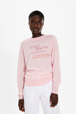 Women Rhinestone Quote Cotton Sweater Baby pink details view 1