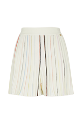 Women Pleated Shorts With Multicoloured Stripes Ecru front view