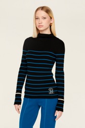 Women Maille - Ribbed Wool Hoodie, Striped black/pruss.blue details view 2