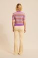 Women - Women Pastel Multicolor Striped Short Sleeve Sweater, Lilac back worn view