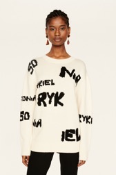 Women Sonia Rykiel logo Wool Grunge Sweater Ecru front worn view
