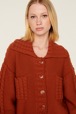 Women Two-Tone Knitted Bomber Jacket Red details view 4