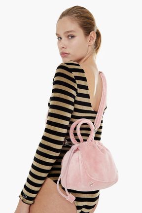 Women - Black Velvet Rykiel Bag, Pink front worn view