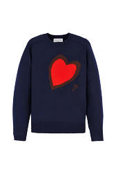 Women Maille - Women Heart Print Sweater, Night blue front view