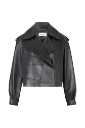 Women Solid - Women Short Leather Black Jacket, Black front view