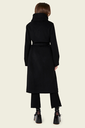 Women Double-sided Long Wool and Cashemere Coat Black back worn view