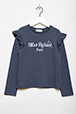 Girls Solid - Printed Cotton Girl Long-Sleeved T-shirt, Blue front view