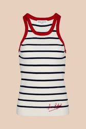 Women - Striped Tank top with contrasting neckline, Ecru front view