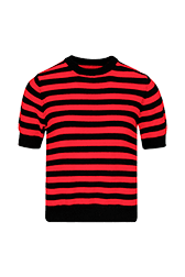 Women Poor Boy Striped Short Sleeve Sweater Black/red front view