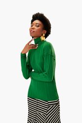 Women - "SR" Black Turtleneck Sweater, Green details view 2
