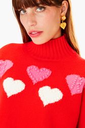 Women - Woolen SR Hearts Sweater, Red details view 2