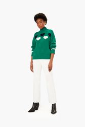 Women - Woolen SR Hearts Sweater, Green front worn view