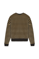 Women Solid - Women Velvet Sweatshirt, Striped black/khaki back view